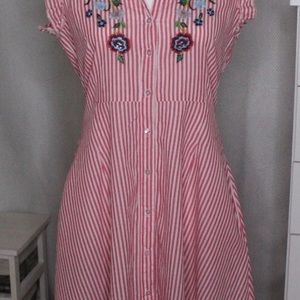 Haute Rogue Embroidered Pink/White Shirt Dress